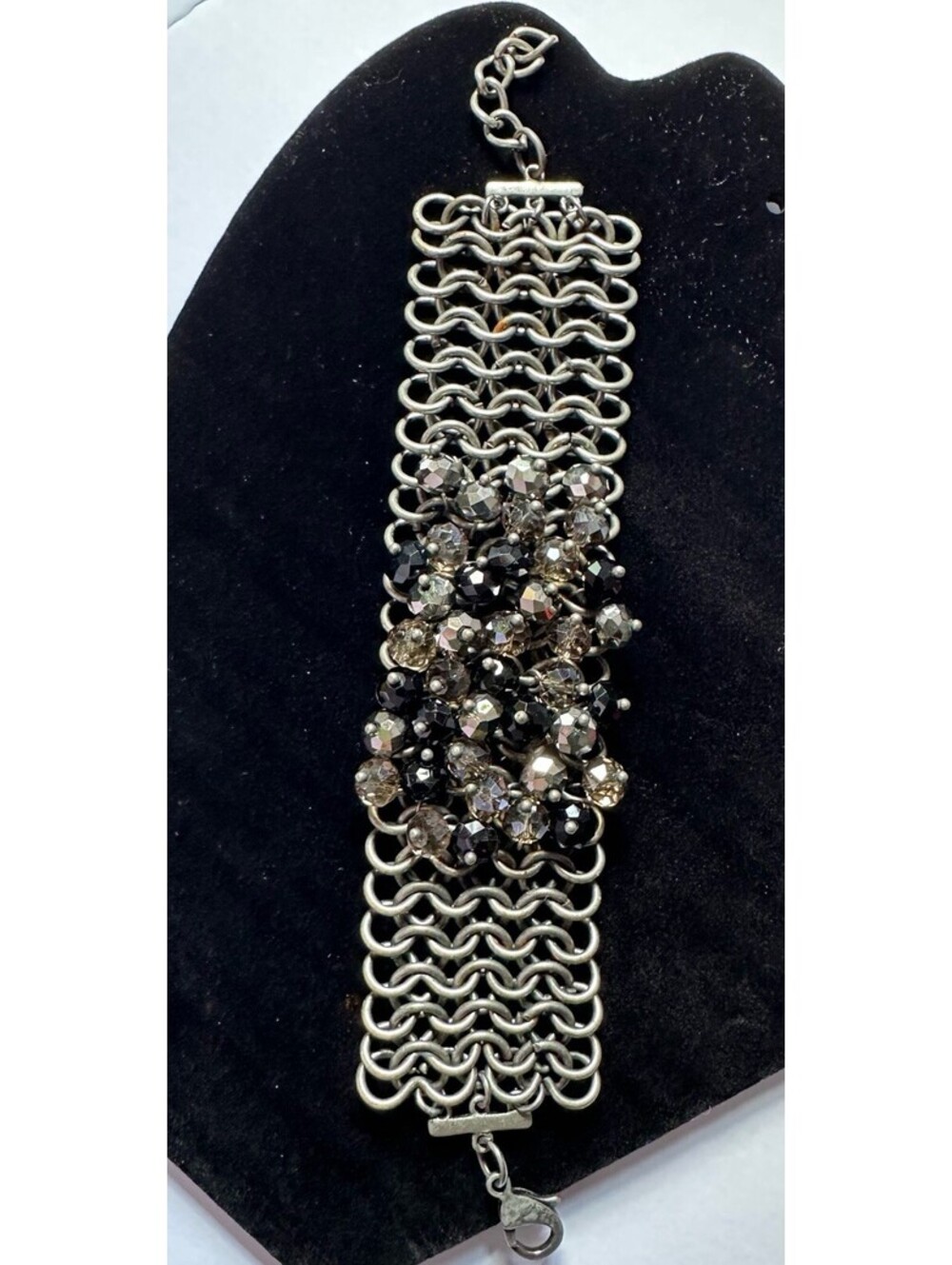 Multichain Gunmetal Grey Bracelet With Black &grey Bead Baubles